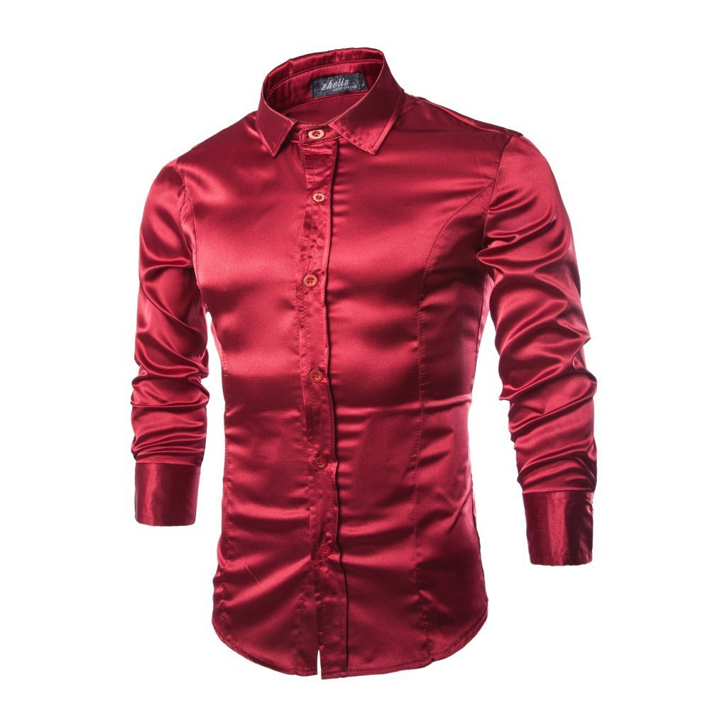Korean Style Silk Shiny Casual Shirt