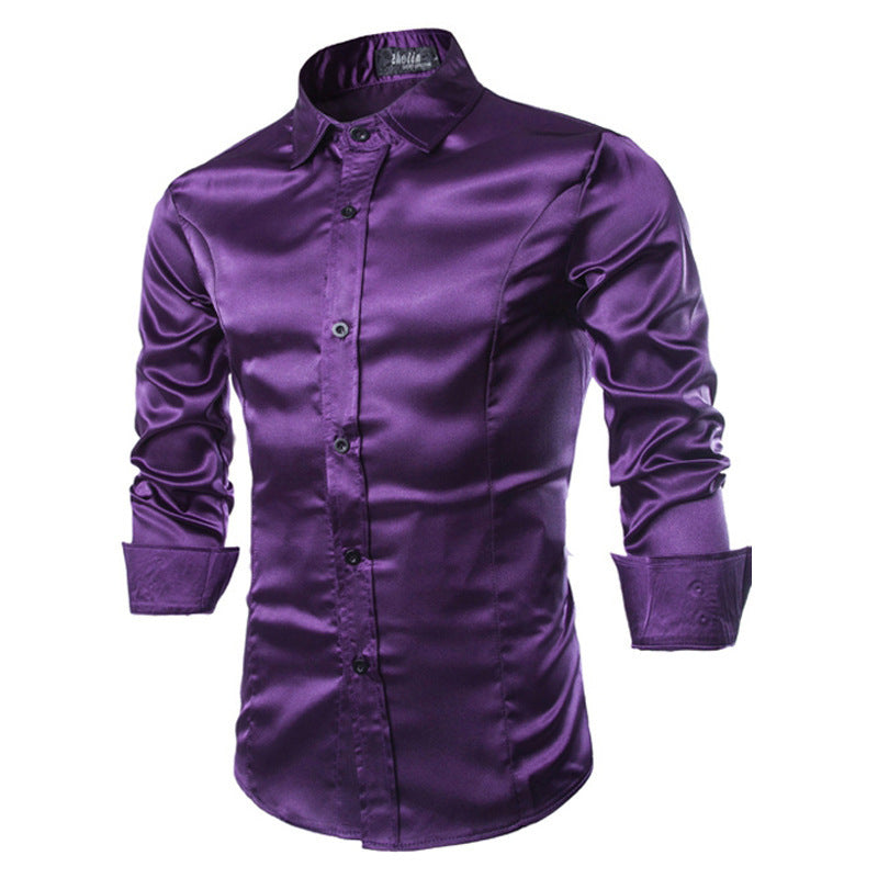 Korean Style Silk Shiny Casual Shirt