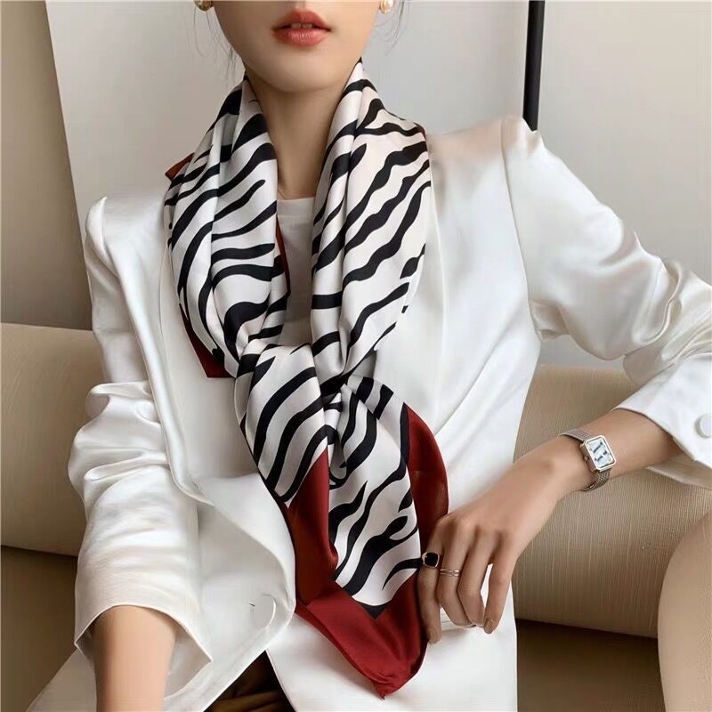 Women'S Zebra Print Silk Square Scarf Mulberry Silk Crepe Satin Satin Silk Scarf