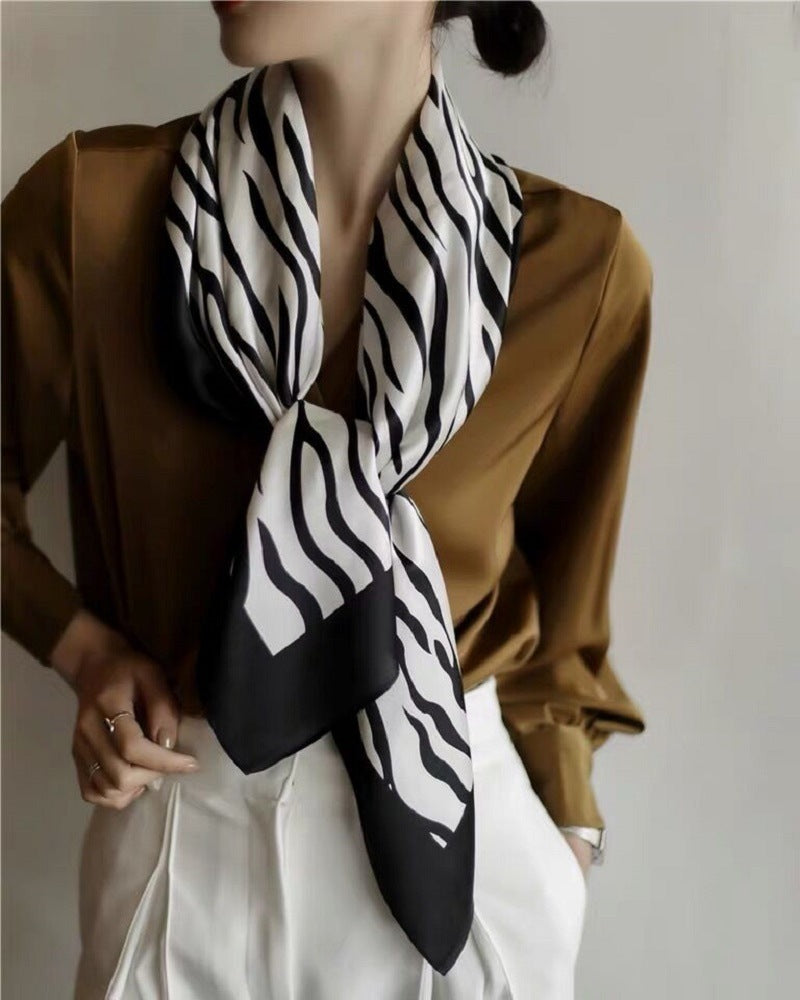 Women'S Zebra Print Silk Square Scarf Mulberry Silk Crepe Satin Satin Silk Scarf