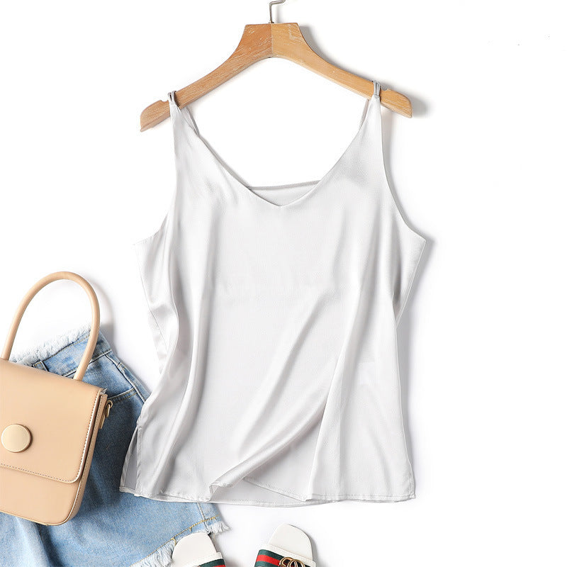 Pure Color Silk Suspender Bottoming Shirt
