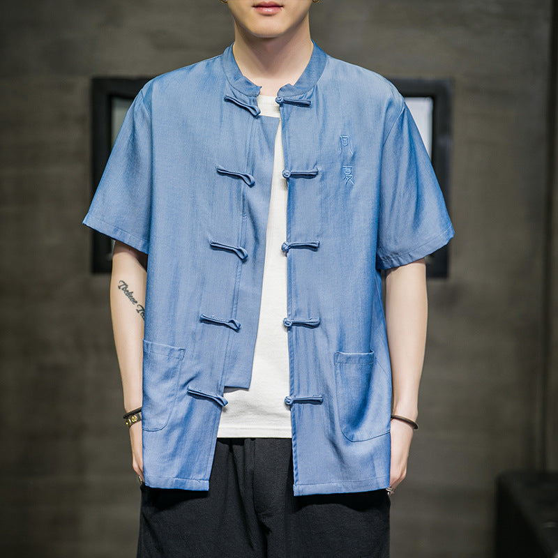 Men's Ice Silk Denim Short Sleeve Shirt
