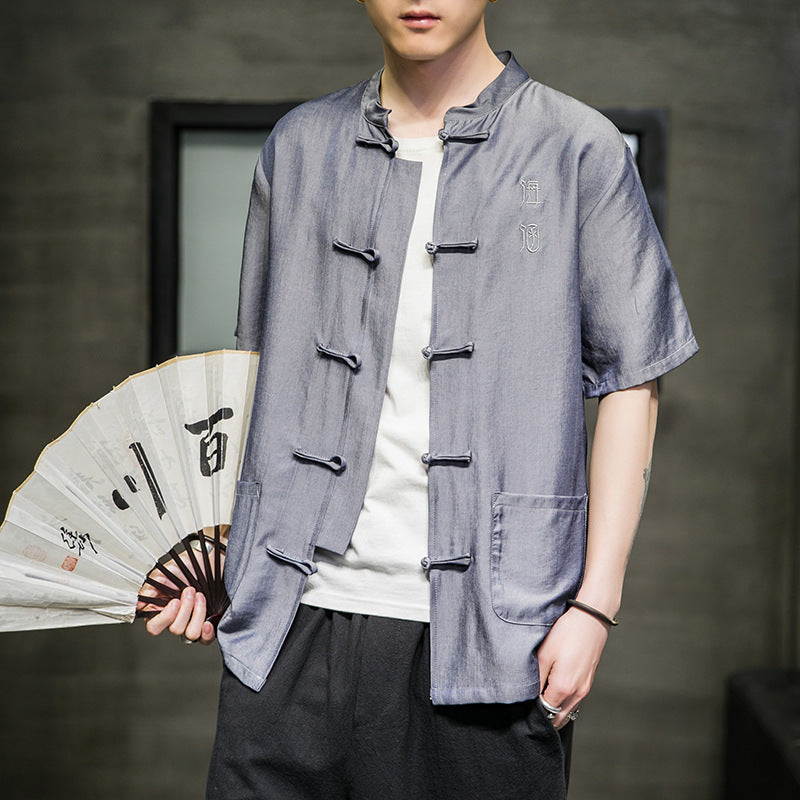 Men's Ice Silk Denim Short Sleeve Shirt