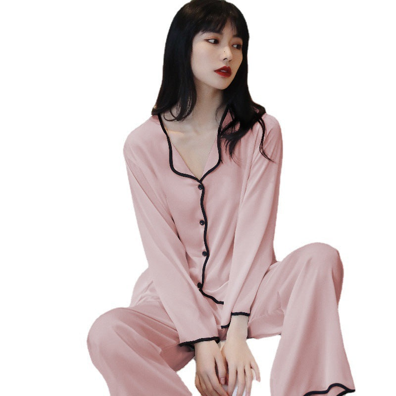 Ladies Corrugated Long-Sleeved Ice Silk Thin Pajamas