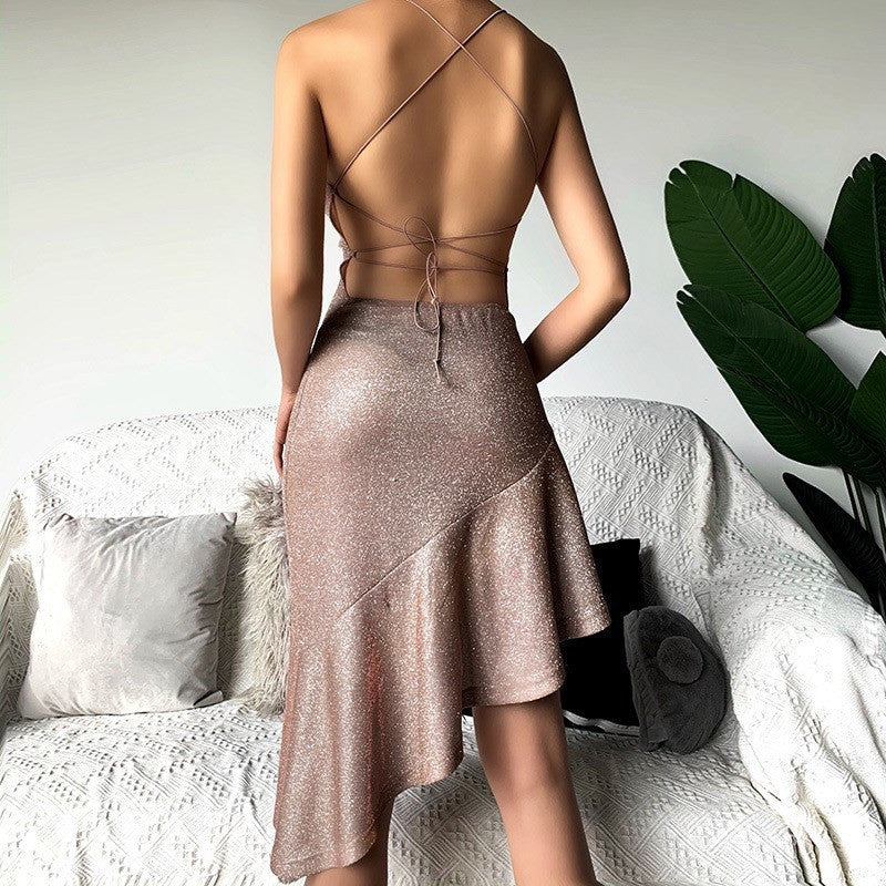 Bright Silk Strapless Back Strap Dress