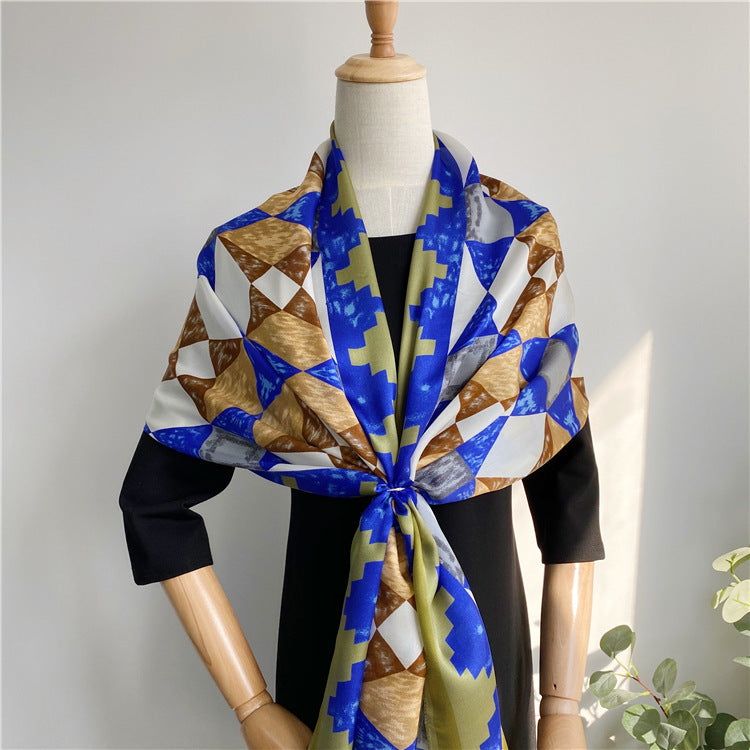 Retro Geometric Pattern Silk Satin Silk Scarf Women'S Scarf