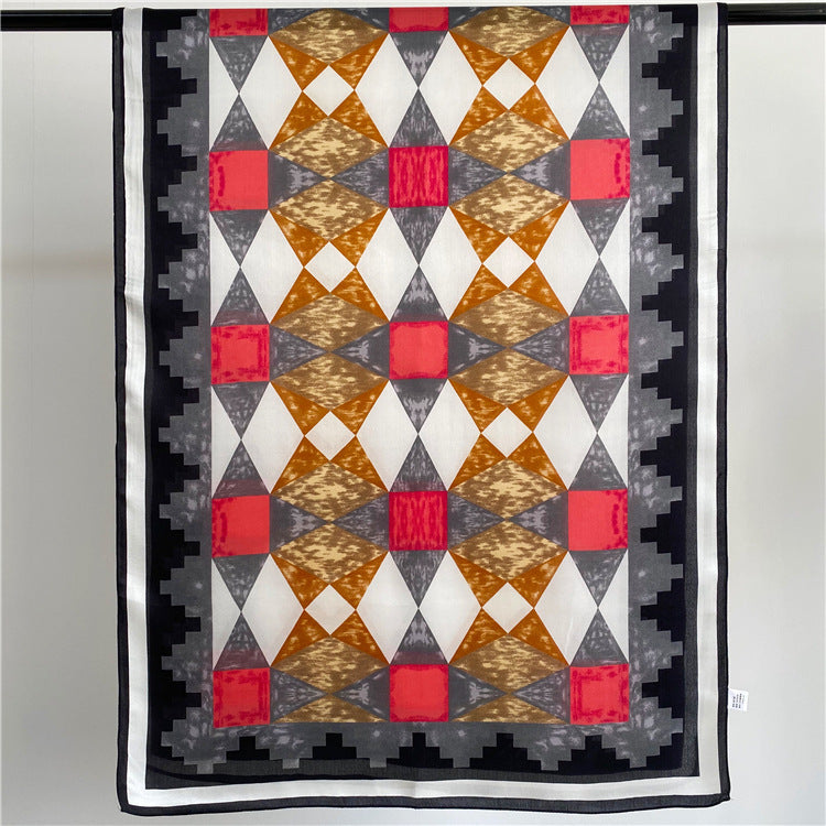 Retro Geometric Pattern Silk Satin Silk Scarf Women'S Scarf