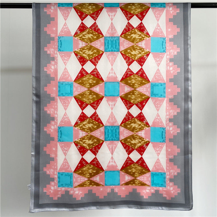 Retro Geometric Pattern Silk Satin Silk Scarf Women'S Scarf
