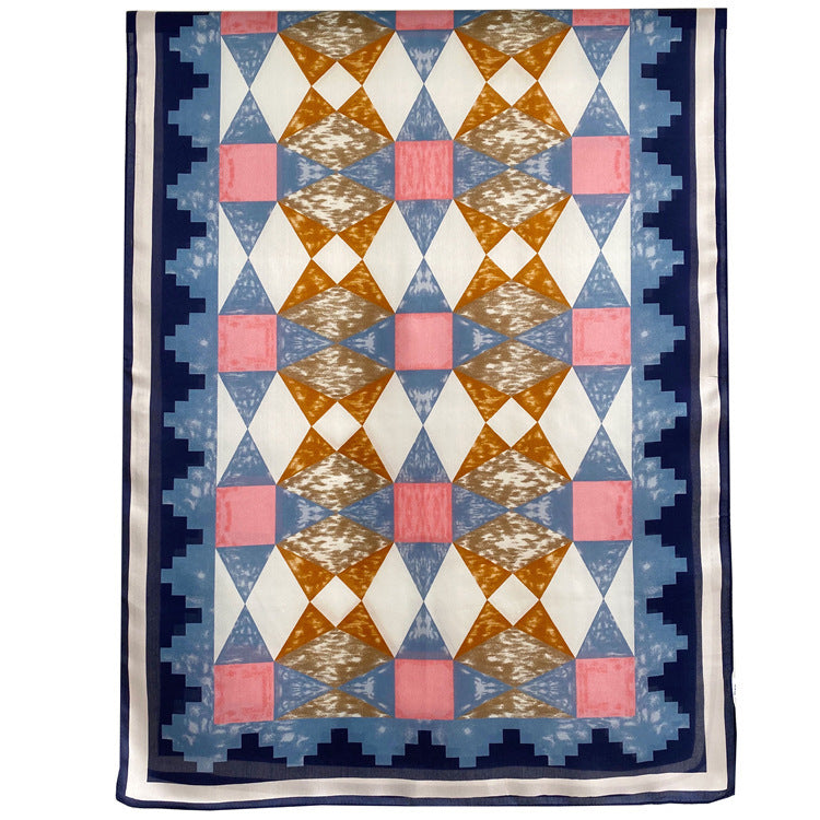 Retro Geometric Pattern Silk Satin Silk Scarf Women'S Scarf