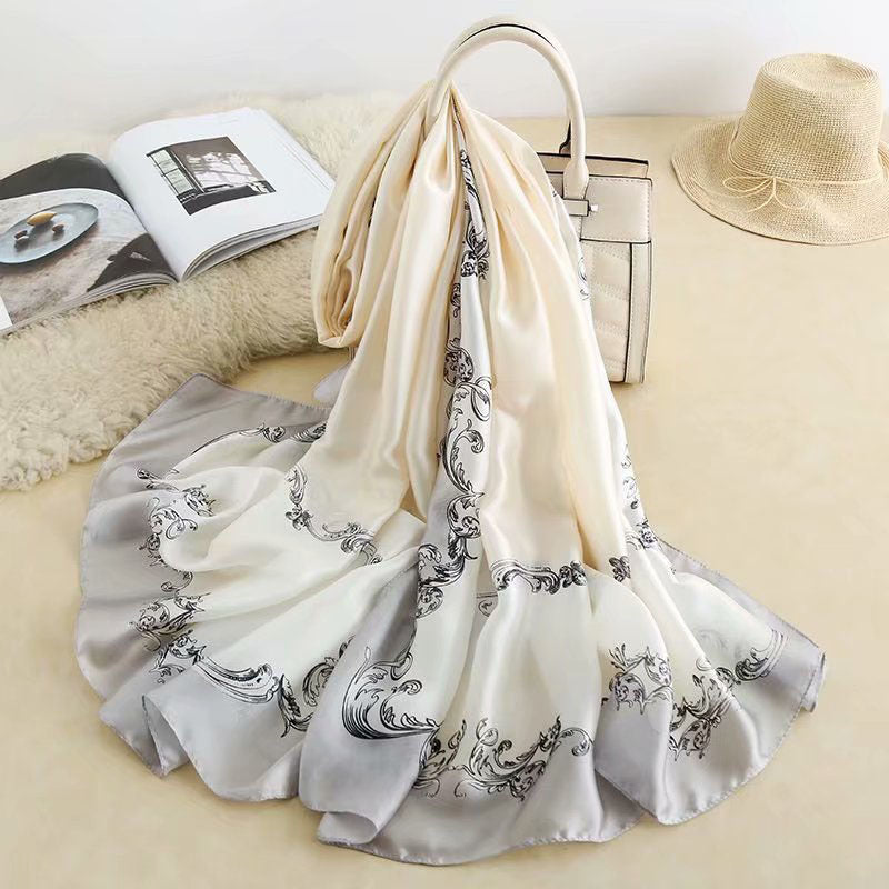 Fashion Satin Floral Imitation Silk Scarf
