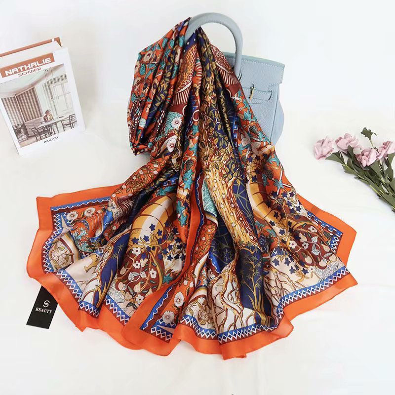 Fashion Satin Floral Imitation Silk Scarf