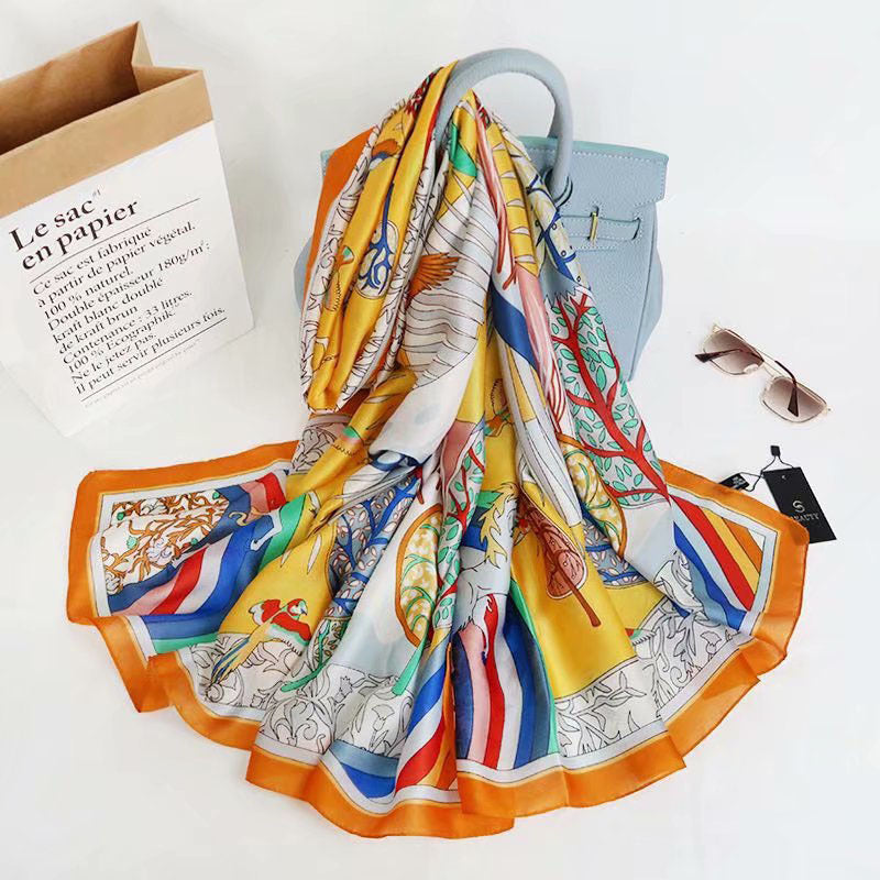 Fashion Satin Floral Imitation Silk Scarf