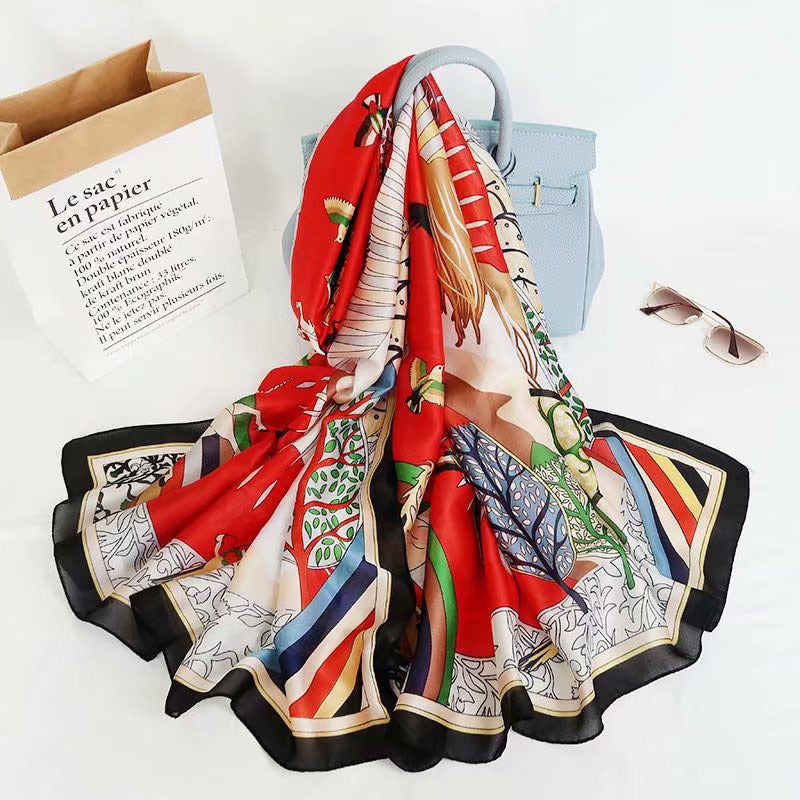 Fashion Satin Floral Imitation Silk Scarf