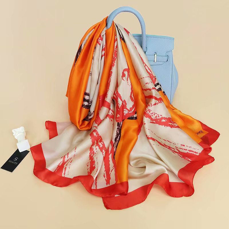 Fashion Satin Floral Imitation Silk Scarf