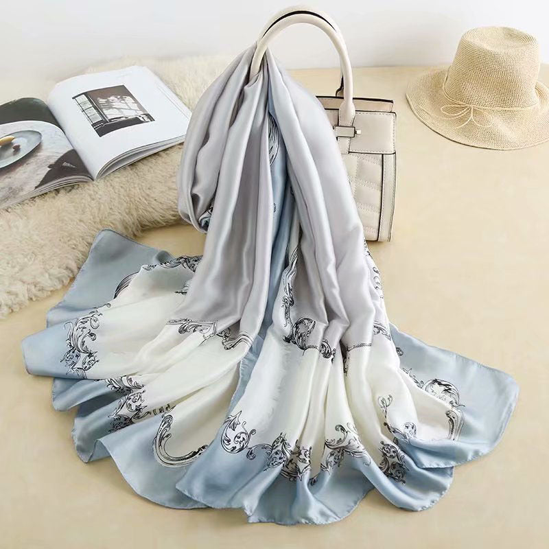 Fashion Satin Floral Imitation Silk Scarf