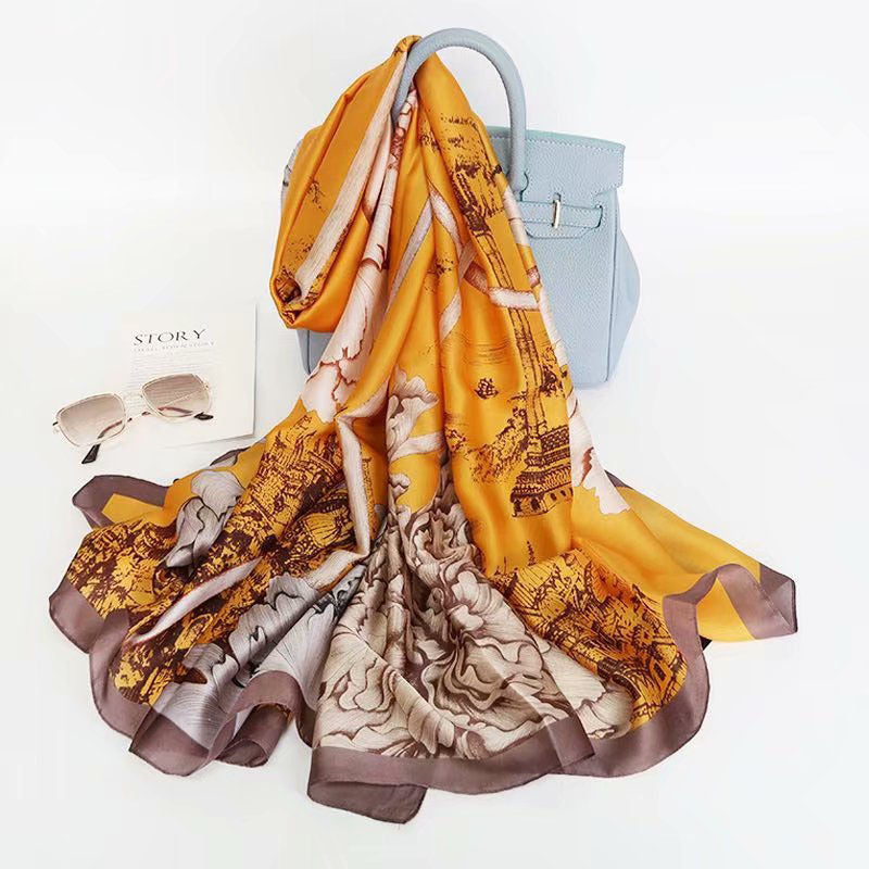 Fashion Satin Floral Imitation Silk Scarf