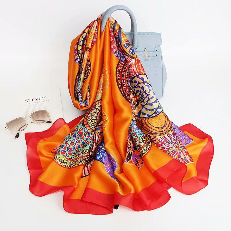 Fashion Satin Floral Imitation Silk Scarf