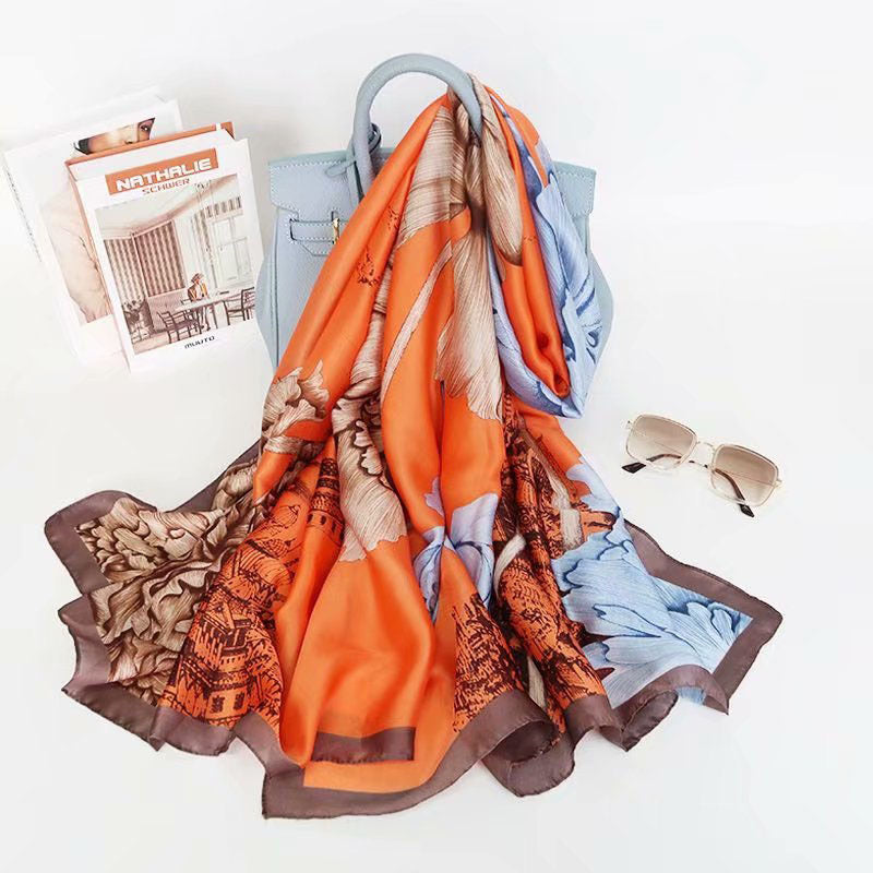Fashion Satin Floral Imitation Silk Scarf