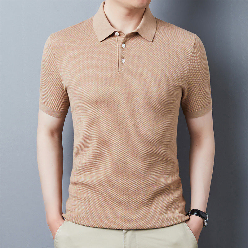 Lai Shibert Knitted Cotton, Linen And Silk Men'S Short-Sleeved T-Shirt Summer Youth Short-Sleeved Shirt Ice Silk Polo Shirt