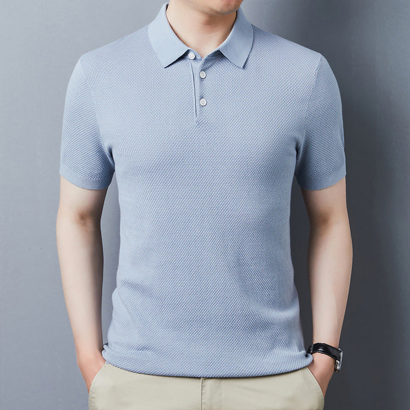 Lai Shibert Knitted Cotton, Linen And Silk Men'S Short-Sleeved T-Shirt Summer Youth Short-Sleeved Shirt Ice Silk Polo Shirt