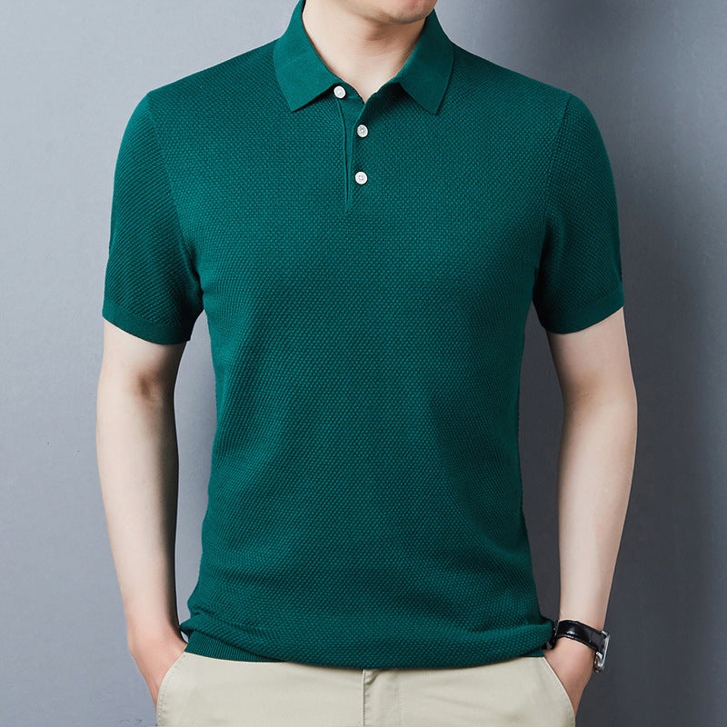 Lai Shibert Knitted Cotton, Linen And Silk Men'S Short-Sleeved T-Shirt Summer Youth Short-Sleeved Shirt Ice Silk Polo Shirt