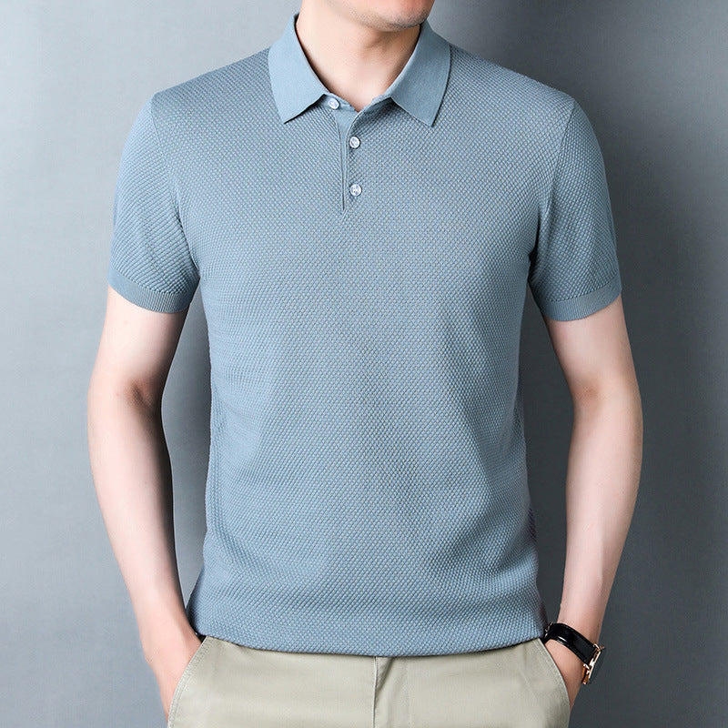 Lai Shibert Knitted Cotton, Linen And Silk Men'S Short-Sleeved T-Shirt Summer Youth Short-Sleeved Shirt Ice Silk Polo Shirt