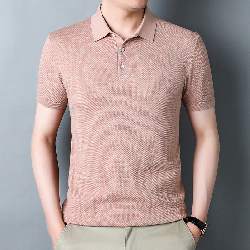 Lai Shibert Knitted Cotton, Linen And Silk Men'S Short-Sleeved T-Shirt Summer Youth Short-Sleeved Shirt Ice Silk Polo Shirt