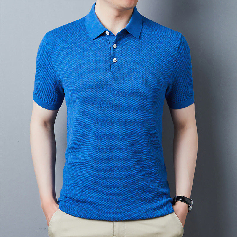 Lai Shibert Knitted Cotton, Linen And Silk Men'S Short-Sleeved T-Shirt Summer Youth Short-Sleeved Shirt Ice Silk Polo Shirt