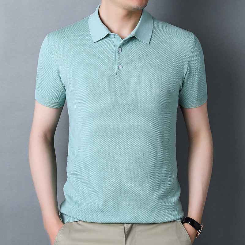 Lai Shibert Knitted Cotton, Linen And Silk Men'S Short-Sleeved T-Shirt Summer Youth Short-Sleeved Shirt Ice Silk Polo Shirt