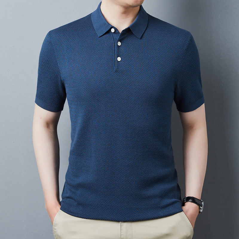 Lai Shibert Knitted Cotton, Linen And Silk Men'S Short-Sleeved T-Shirt Summer Youth Short-Sleeved Shirt Ice Silk Polo Shirt