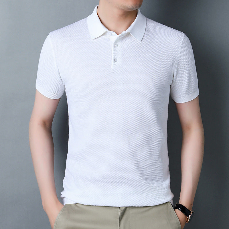 Lai Shibert Knitted Cotton, Linen And Silk Men'S Short-Sleeved T-Shirt Summer Youth Short-Sleeved Shirt Ice Silk Polo Shirt