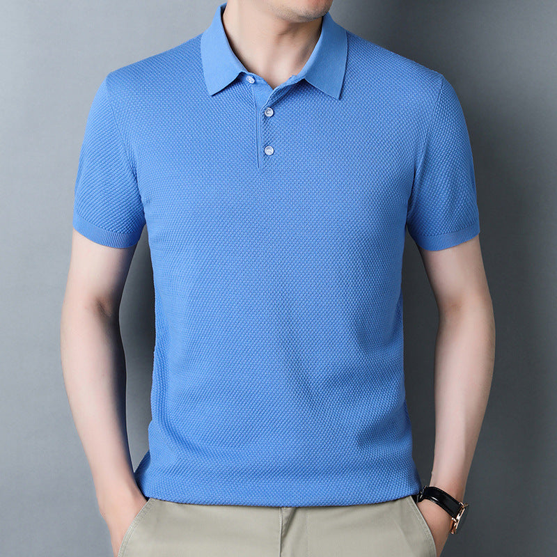 Lai Shibert Knitted Cotton, Linen And Silk Men'S Short-Sleeved T-Shirt Summer Youth Short-Sleeved Shirt Ice Silk Polo Shirt