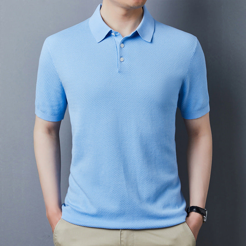 Lai Shibert Knitted Cotton, Linen And Silk Men'S Short-Sleeved T-Shirt Summer Youth Short-Sleeved Shirt Ice Silk Polo Shirt