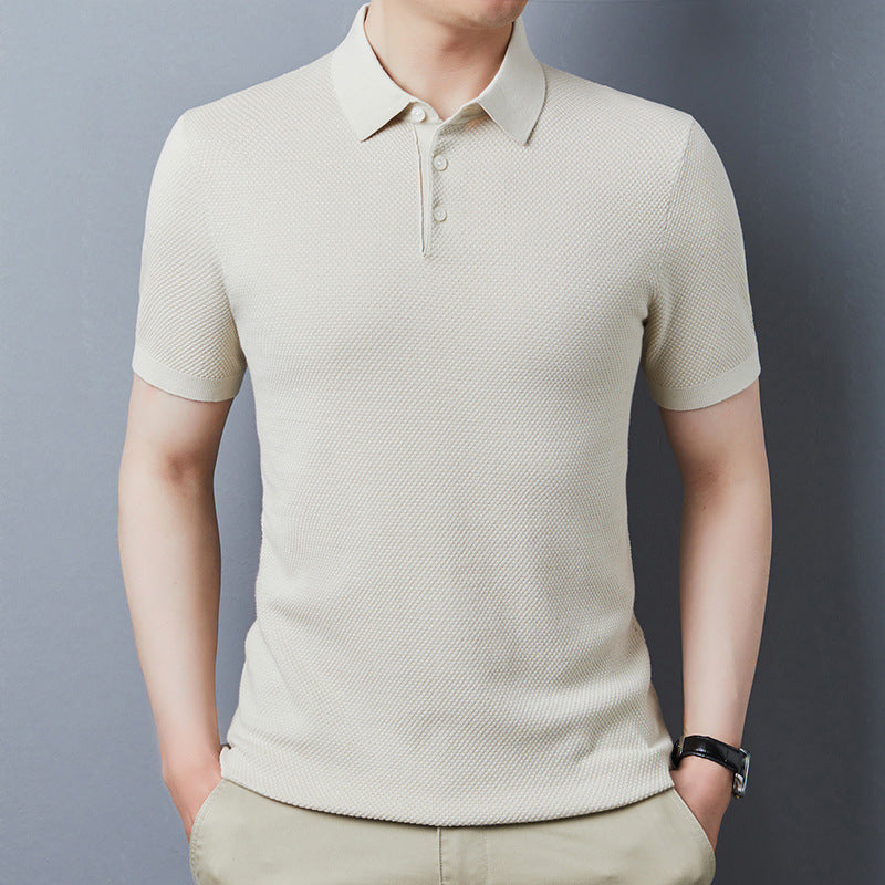 Lai Shibert Knitted Cotton, Linen And Silk Men'S Short-Sleeved T-Shirt Summer Youth Short-Sleeved Shirt Ice Silk Polo Shirt