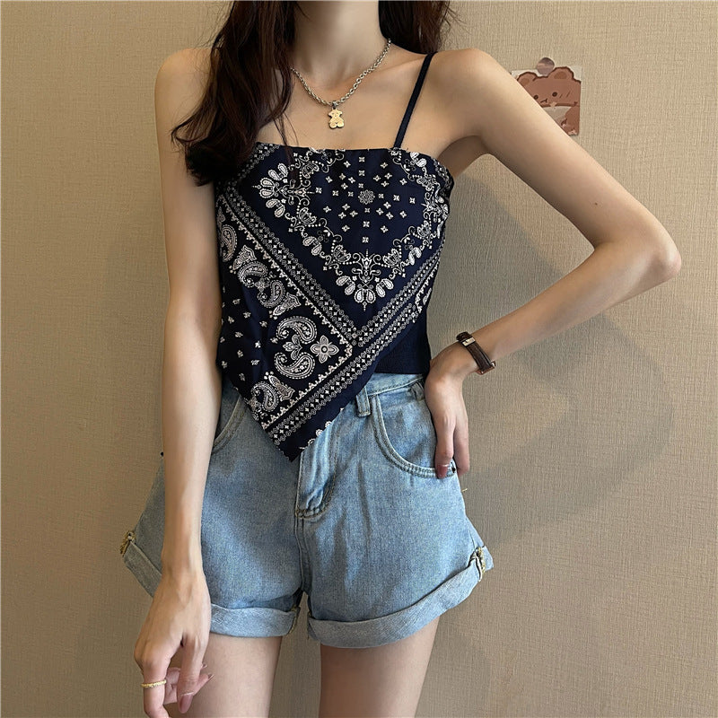 Retro Silk Scarf Irregular Knitted Sling Top