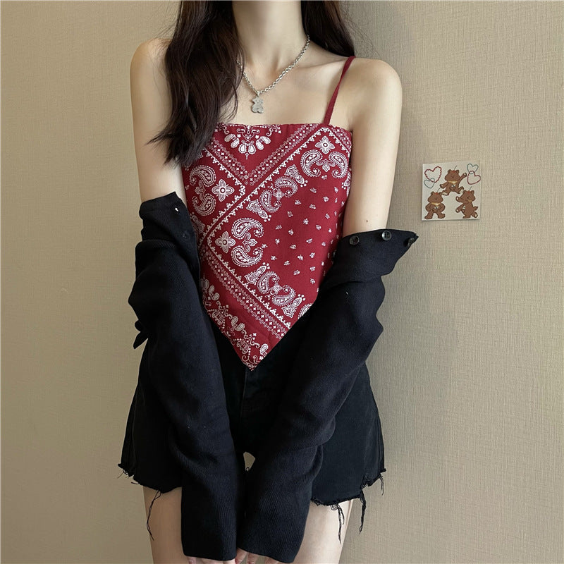 Retro Silk Scarf Irregular Knitted Sling Top