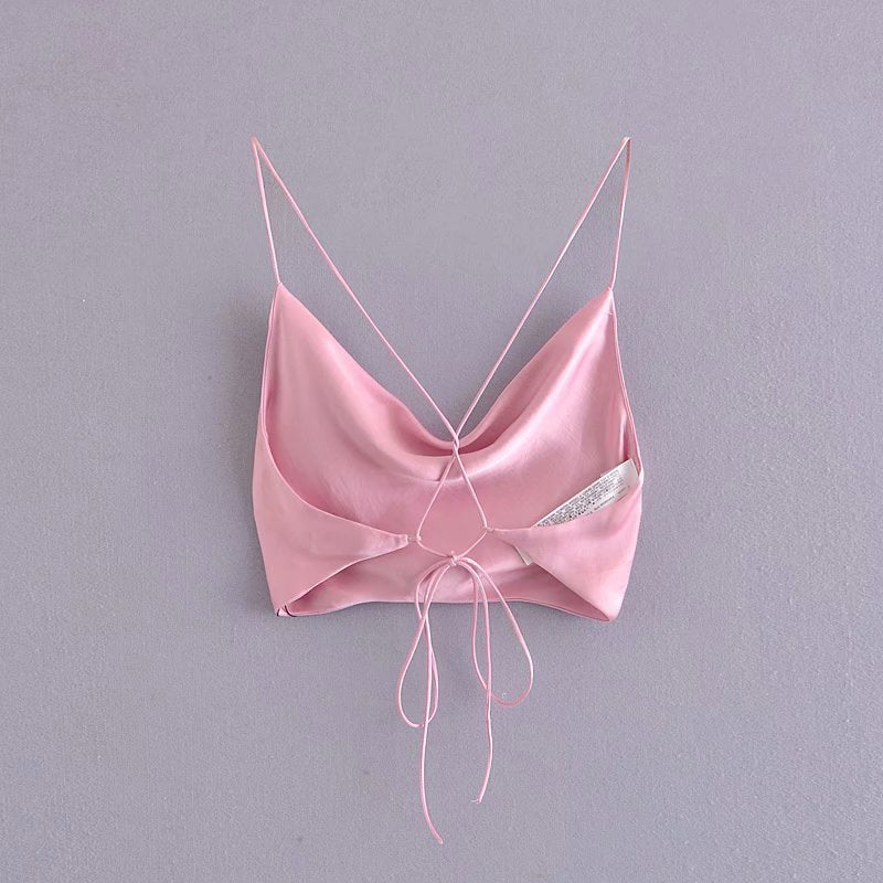 Fashion Pure Color Silk Satin Texture Short Sling