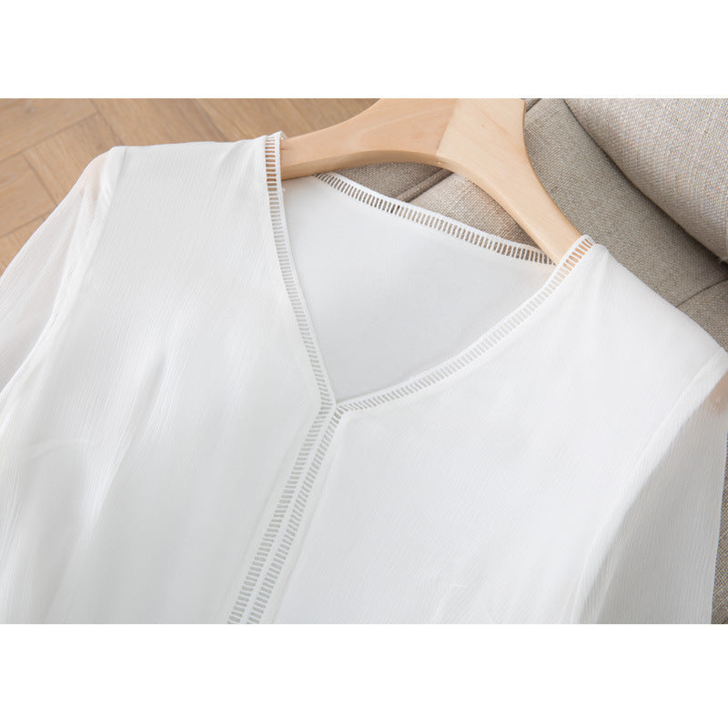 Silk V Neck Five Point Sleeve Dress