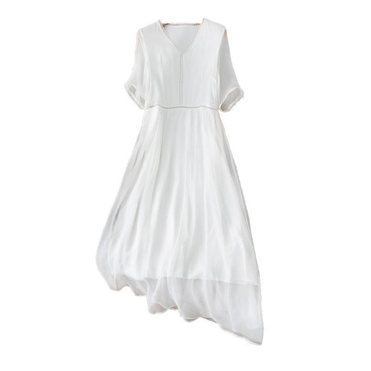 Silk V Neck Five Point Sleeve Dress