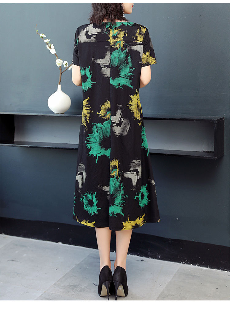 Fashion Printed Loose Cotton Silk Dress