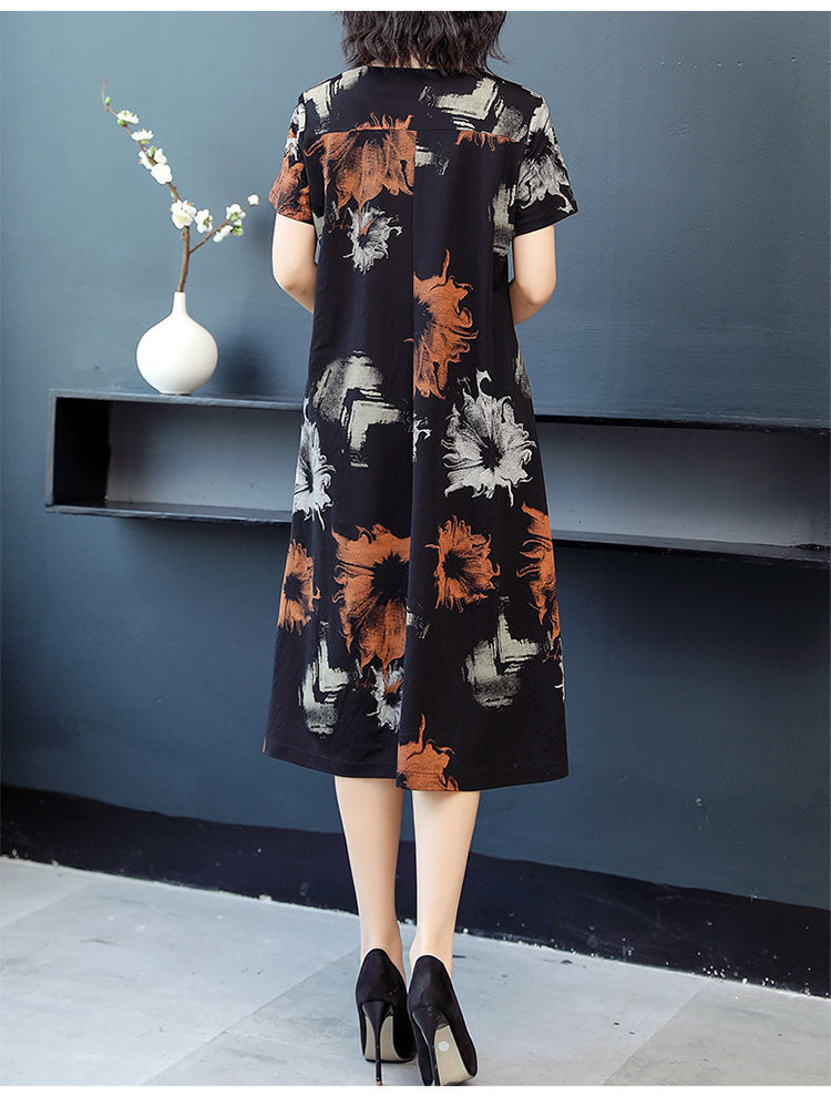 Fashion Printed Loose Cotton Silk Dress