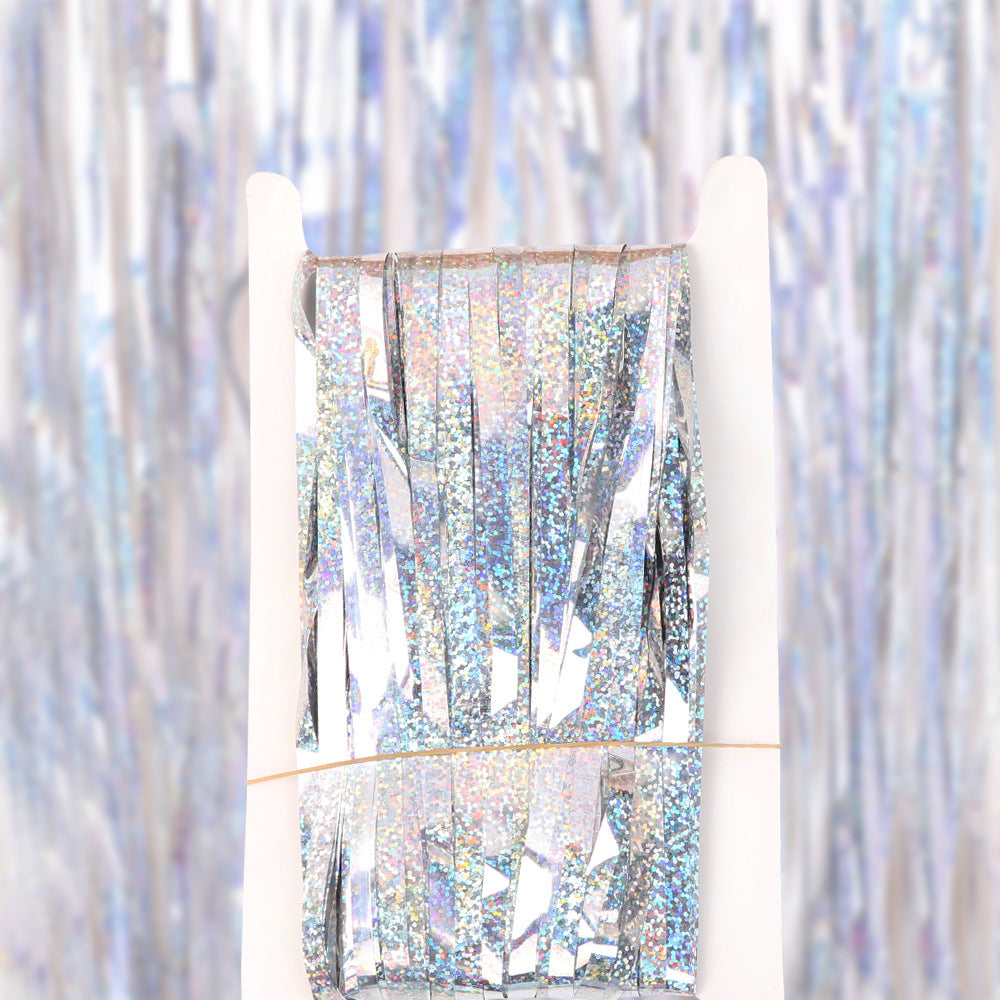 Factory Direct Supply Laser Rain Silk Curtain Birthday Party Background Wall Decoration Party Decoration Rain Silk