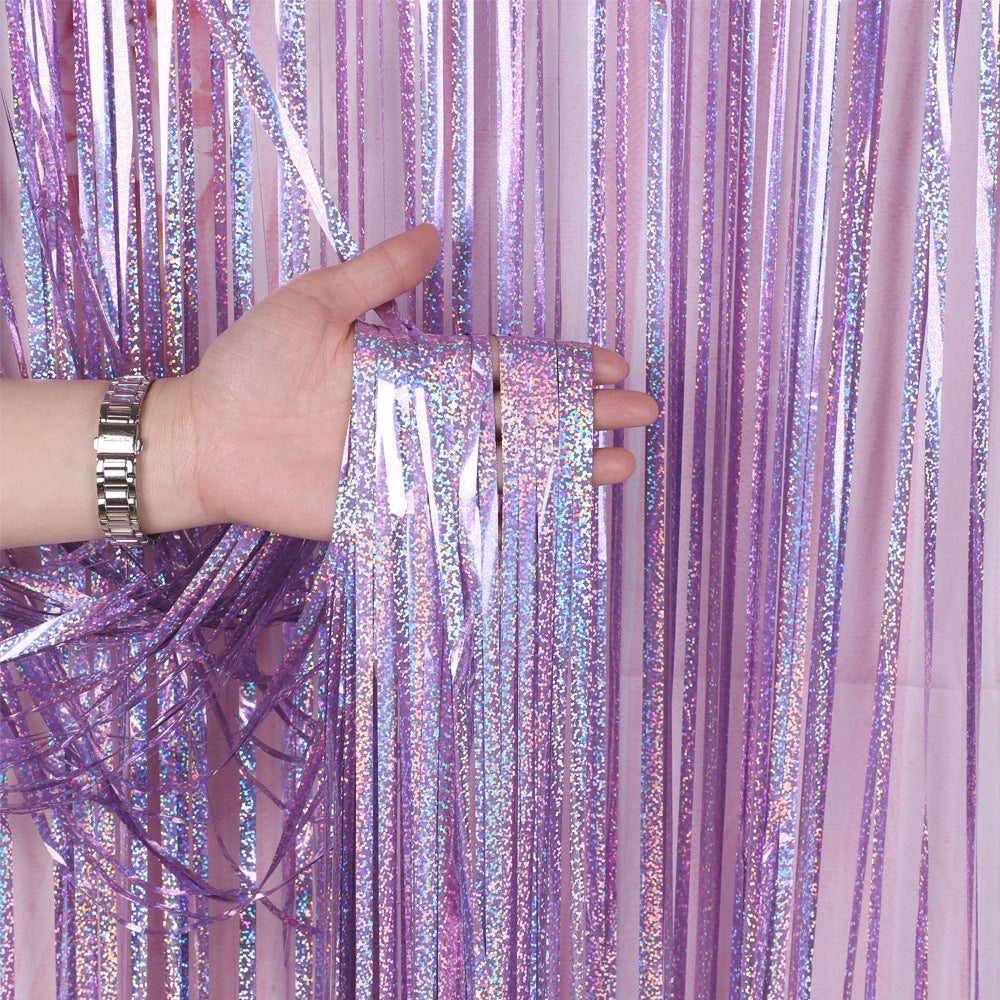 Factory Direct Supply Laser Rain Silk Curtain Birthday Party Background Wall Decoration Party Decoration Rain Silk