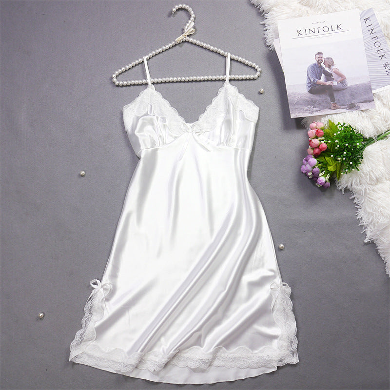 Summer New Ladies Silk Pajamas Suspenders Nightdress Sexy Charm Lace Ice Silk Pajamas