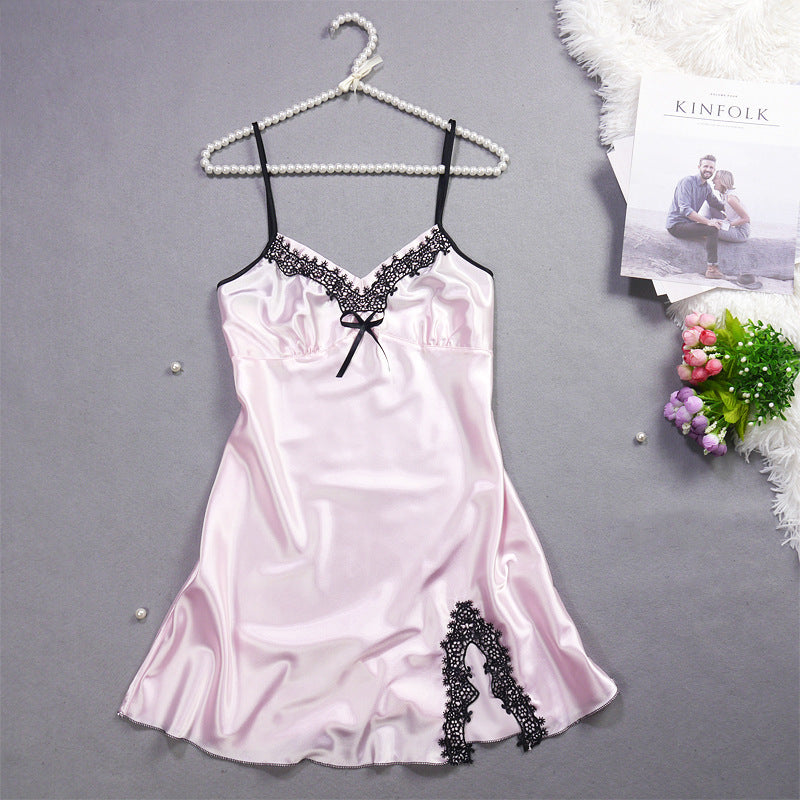 Summer New Ladies Silk Pajamas Suspenders Nightdress Sexy Charm Lace Ice Silk Pajamas