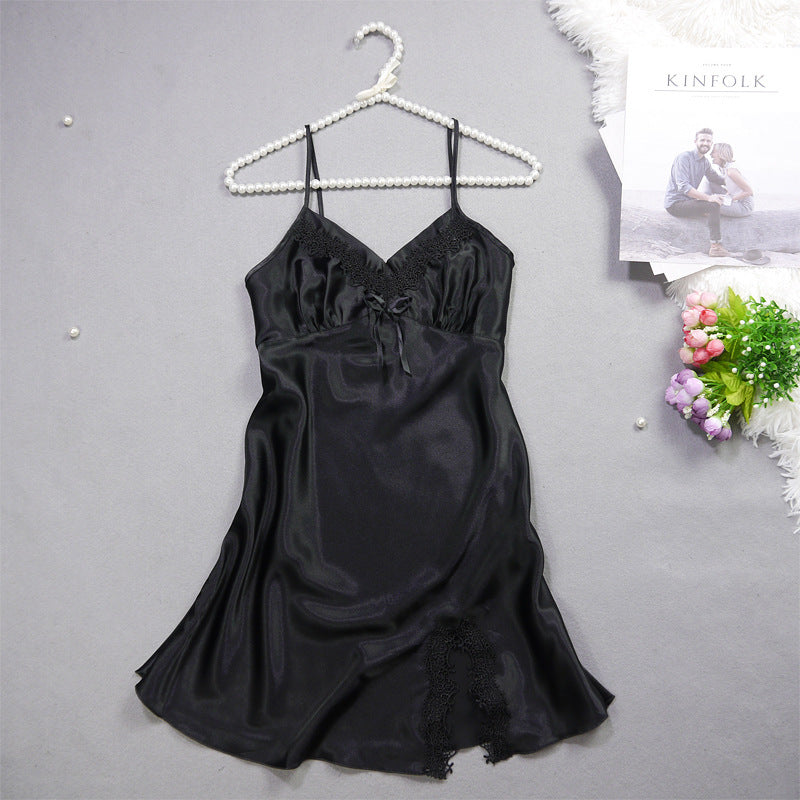 Summer New Ladies Silk Pajamas Suspenders Nightdress Sexy Charm Lace Ice Silk Pajamas