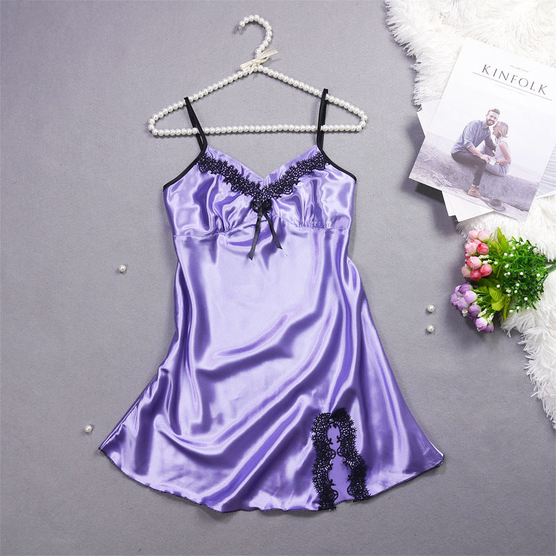 Summer New Ladies Silk Pajamas Suspenders Nightdress Sexy Charm Lace Ice Silk Pajamas