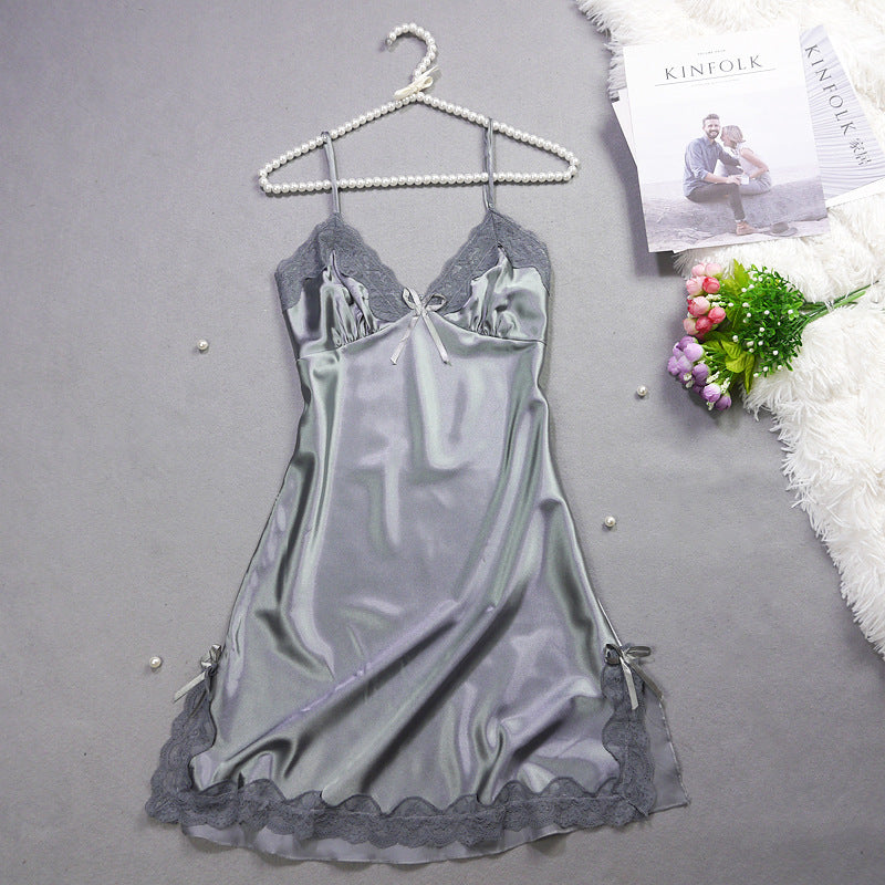 Summer New Ladies Silk Pajamas Suspenders Nightdress Sexy Charm Lace Ice Silk Pajamas