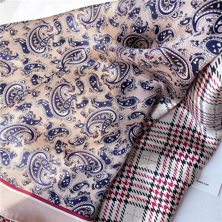Cashew Flower Fashion Four-Pattern Stitching Silk Scarf Women Spring And Summer Silk Silk Scarf Satin Large Square Scarf Shawl