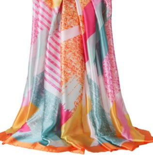 Printed Lady'S Scarf With Silk Satin Line And Colour Block